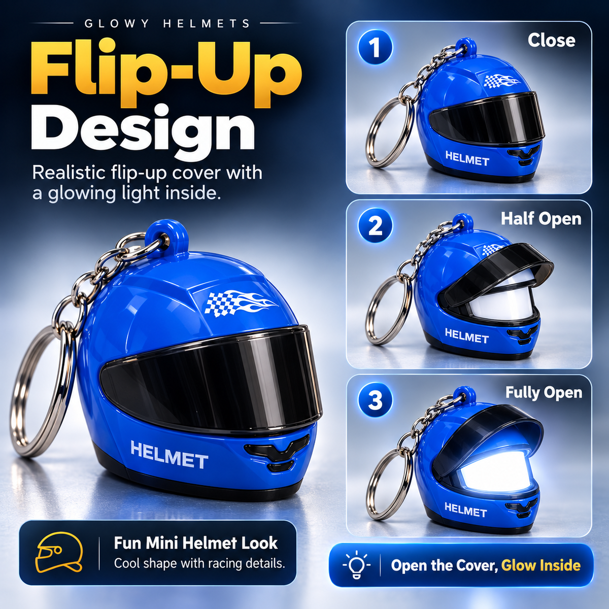 Glowy Helmet — Mini LED Motorcycle Helmet Keychain