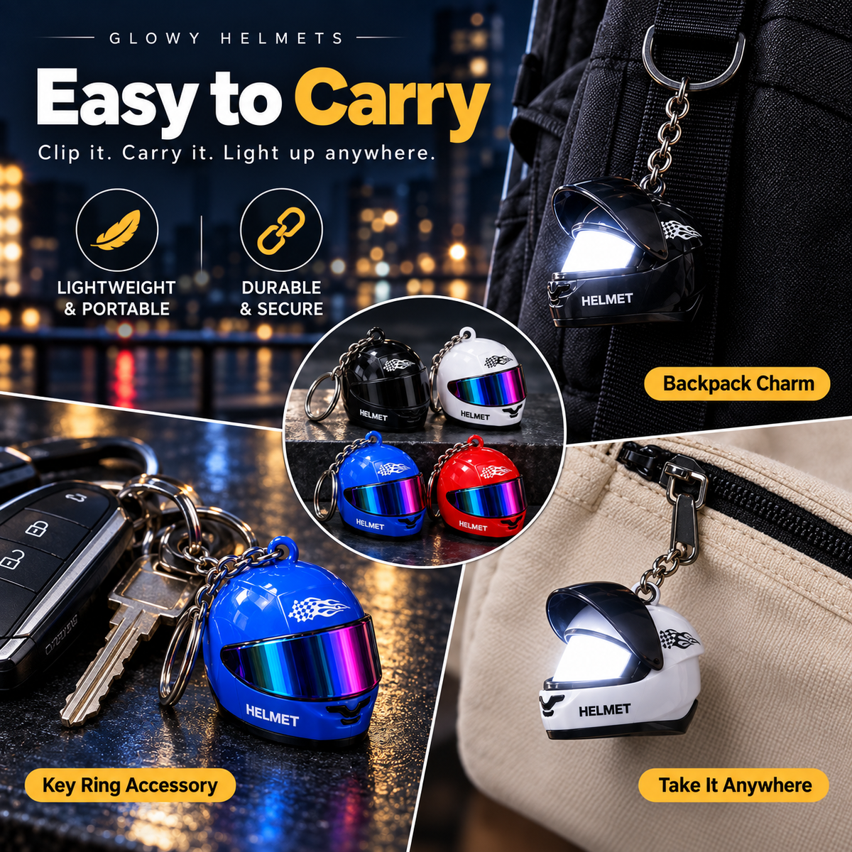 Glowy Helmet — Mini LED Motorcycle Helmet Keychain